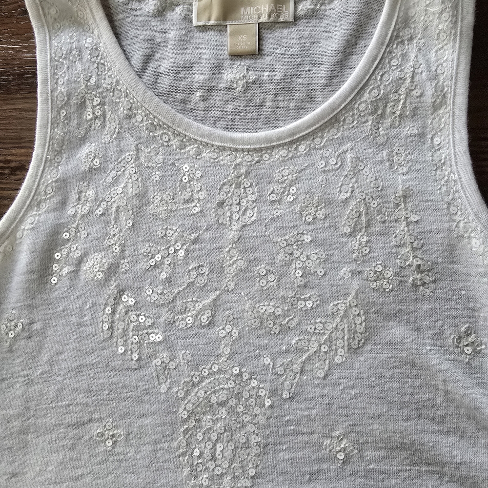 Michael Kors White Sequin Embellished Women's Tank Top
